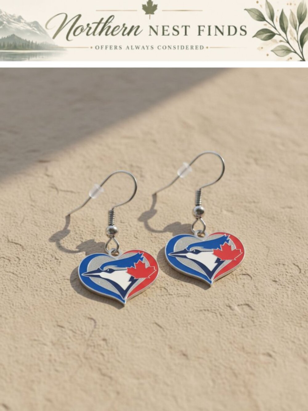 Blue Jays Heart Earrings Pierced Baseball Theme Studs for Fans